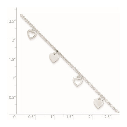 Sterling Silver Heart Charms 9 inch Plus 1 inch Extender - Total 10 inch Anklet