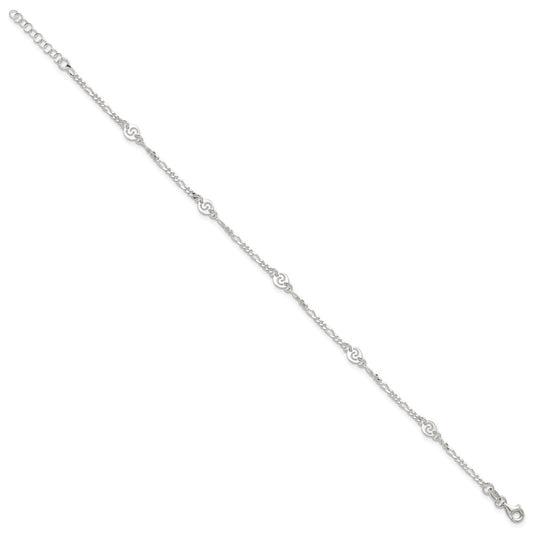 Sterling Silver Swirl Disc 9 inch Plus 1 inch Extender - Total 10 inch Anklet