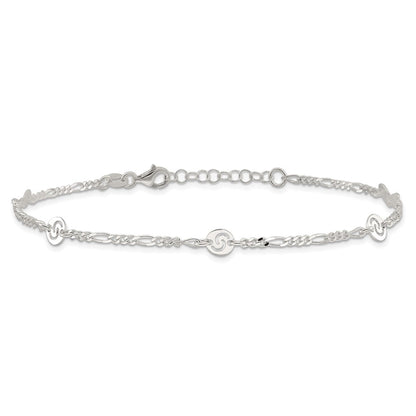 Sterling Silver Swirl Disc 9 inch Plus 1 inch Extender - Total 10 inch Anklet