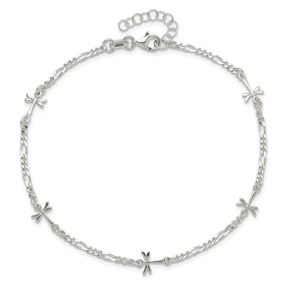 Sterling Silver Dragonflies 8 inch Plus 1 inch Extender - Total 9 inch Anklet