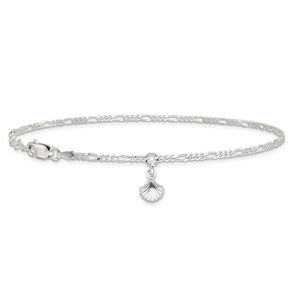 Sterling Silver Shell Dangle 9 inch Plus 1 inch Extender - Total 10 inch Anklet