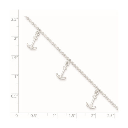 Sterling Silver Anchor Charms 9 inch Plus 1 inch Extender - Total 10 inch Anklet
