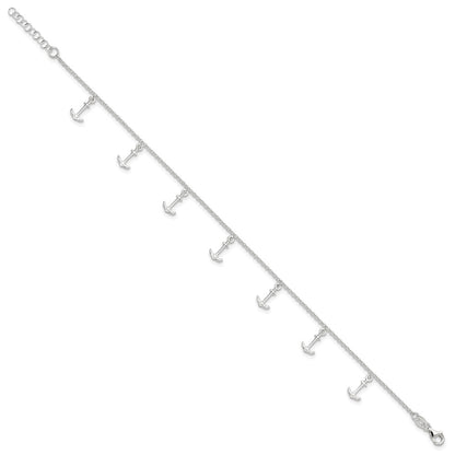 Sterling Silver Anchor Charms 9 inch Plus 1 inch Extender - Total 10 inch Anklet
