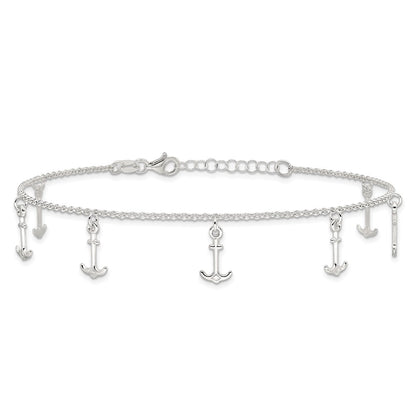 Sterling Silver Anchor Charms 9 inch Plus 1 inch Extender - Total 10 inch Anklet
