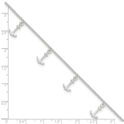 Sterling Silver Anchor Charms 9 inch Plus 1 inch Extender - Total 10 inch Anklet