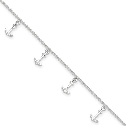 Sterling Silver Anchor Charms 9 inch Plus 1 inch Extender - Total 10 inch Anklet