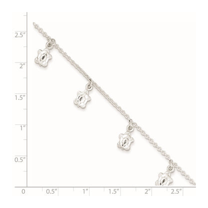 Sterling Silver Turtle Charms 9 inch Plus 1 inch Extender - Total 10 inch Anklet