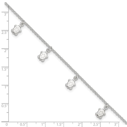Sterling Silver Turtle Charms 9 inch Plus 1 inch Extender - Total 10 inch Anklet