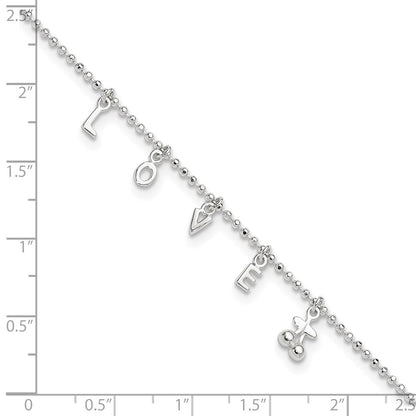 Sterling Silver LOVE Letters 10 inch Plus 1 inch Extender - Total 11 inch Anklet
