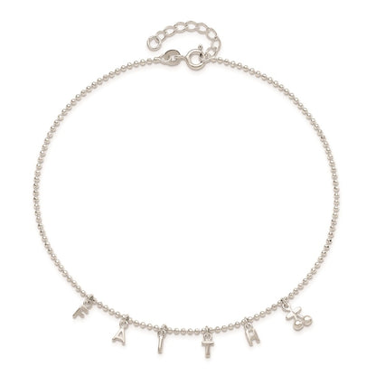 Sterling Silver FAITH Letters 10 inch Plus 1 inch Extender - Total 11 inch Anklet
