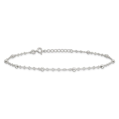 Sterling Silver Beads 9 inch Plus 1 inch Extender - Total 10 inch Anklet