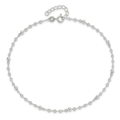 Sterling Silver Beads 9 inch Plus 1 inch Extender - Total 10 inch Anklet