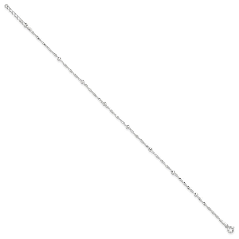 Sterling Silver Bead 7-Station 10 inch Plus 1 inch Extender - Total 11 inch Anklet