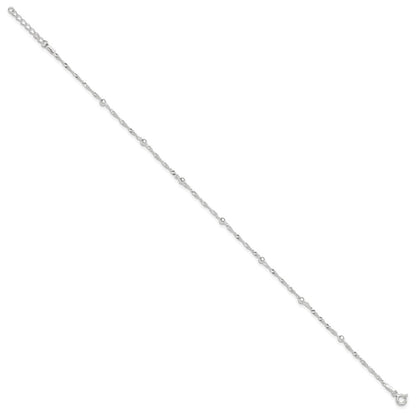 Sterling Silver Bead 7-Station 9 inch Plus 1 inch Extender - Total 10 inch Anklet
