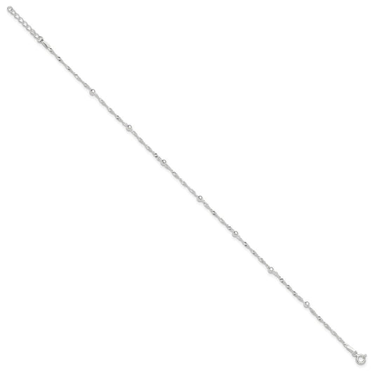 Sterling Silver Bead 7-Station 9 inch Plus 1 inch Extender - Total 10 inch Anklet