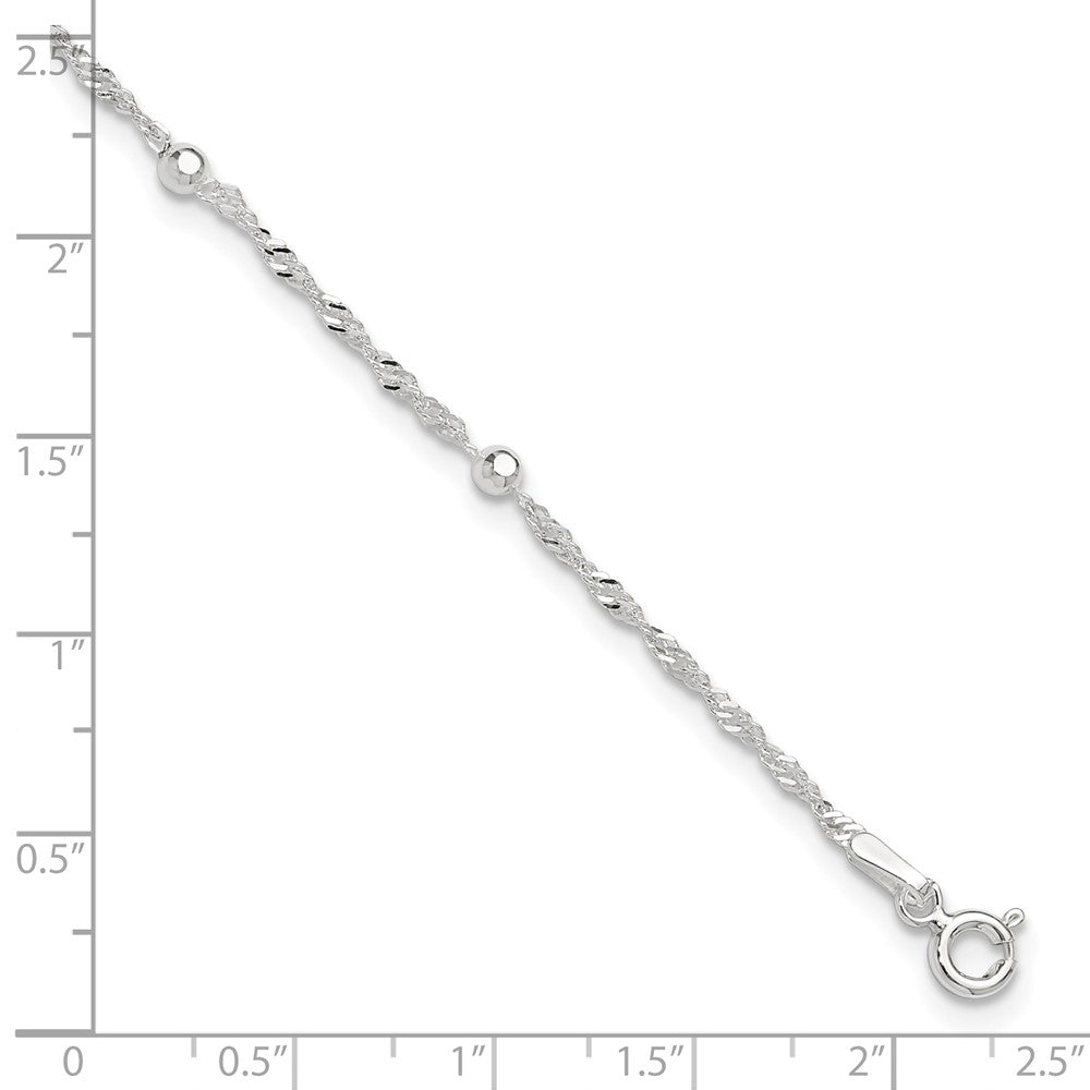 Sterling Silver Bead 7-Station 9 inch Plus 1 inch Extender - Total 10 inch Anklet