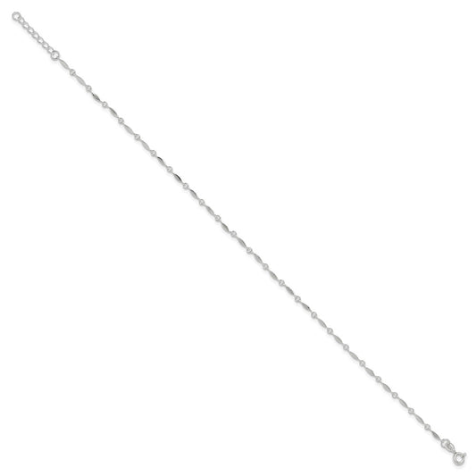 Sterling Silver Fancy Link 10 inch Plus 1 inch Extender - Total 11 inch Anklet