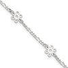Sterling Silver Figaro Chain/Flowers 5-Station 9 inch Plus 1 inch Extender - Total 10 inch Anklet