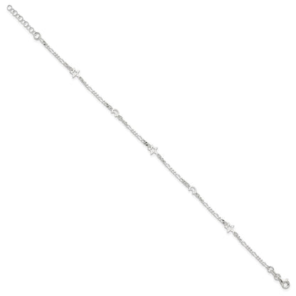Sterling Silver Moon and Star 9 inch Plus 1 inch Extender - Total 10 inch Anklet