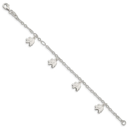 Sterling Silver Polished Elephants with 1in ext. Children's Bracelet