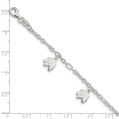 Sterling Silver Polished Elephants with 1in ext. Children's Bracelet