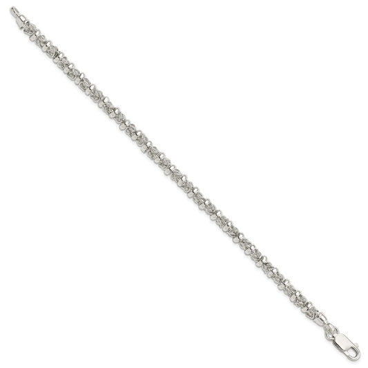 Sterling Silver Polished 6mm Fancy Ring Byzantine Link 7.5 inch Bracelet