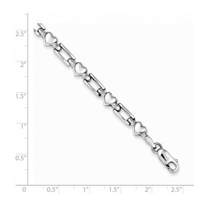 Sterling Silver Rhodium Polished Hearts and Squares Bracelet