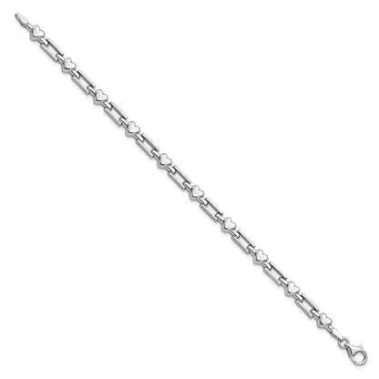 Sterling Silver Rhodium Polished Hearts and Squares Bracelet