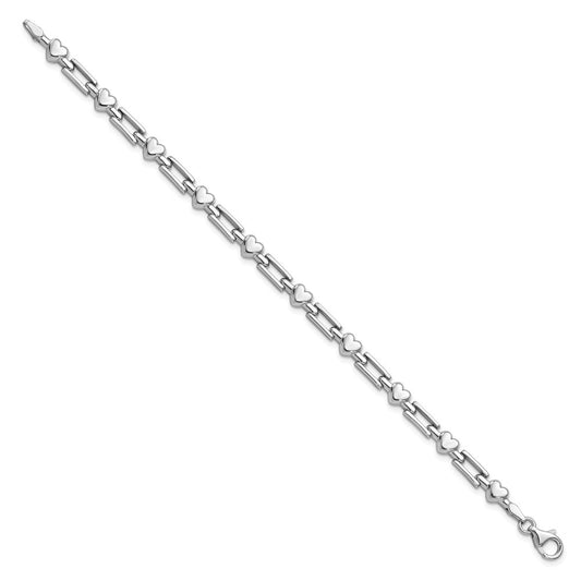 Sterling Silver Rhodium-plated Polished Hearts and Squares 7.25 inch Bracelet