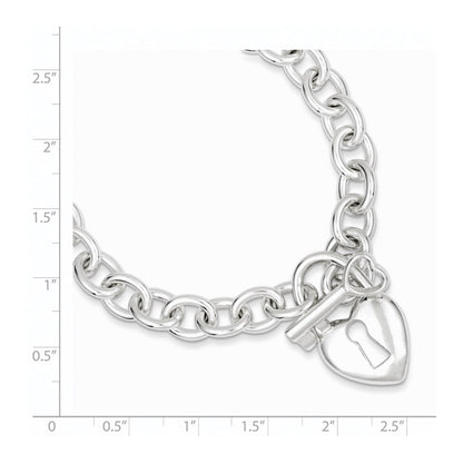 Sterling Silver Polished Heart and Key Bracelet