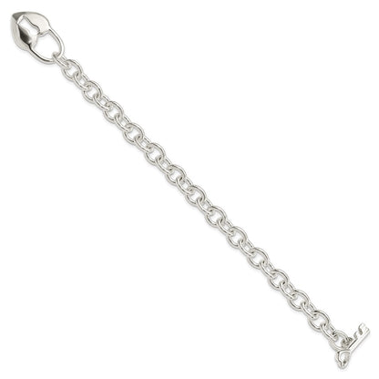 Sterling Silver Polished Heart and Key Bracelet
