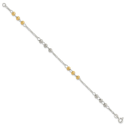Sterling Silver Gold-tone Textured Beaded Bracelet