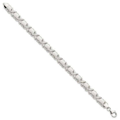 Sterling Silver Polished and Satin X and O Bracelet