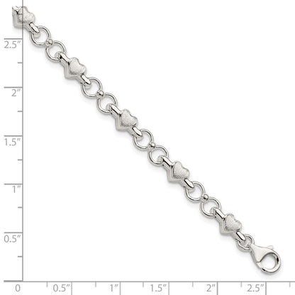Sterling Silver Polished and Brushed Hearts and Circles Bracelet
