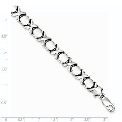 Sterling Silver Rhodium Polished and Brushed X and O Bracelet