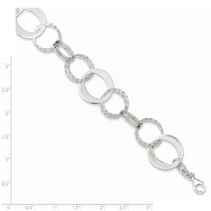 Sterling Silver Polished and Textured Circle Link Bracelet