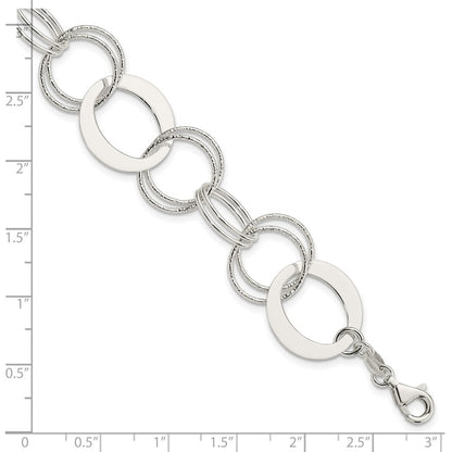 Sterling Silver Polished and Textured Circle Link Bracelet