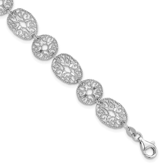 Sterling Silver Rhodium-plated Polished Filigree Ovals and Circles 8.25 inch Bracelet