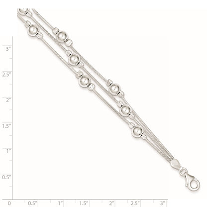 Sterling Silver Polished Bead Snake Chain Bracelet