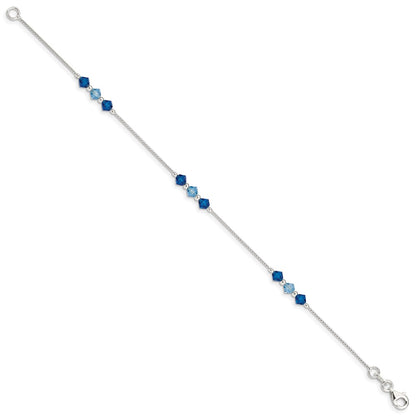 Sterling Silver Polished Aquamarine Capri Blue Glass Bead Bracelet