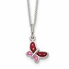 Sterling Silver Polished Pink, Red and White Enameled Butterfly Children's Necklace