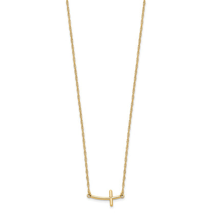 Sterling Silver YG-plated Small Sideways Curved Cross Necklace