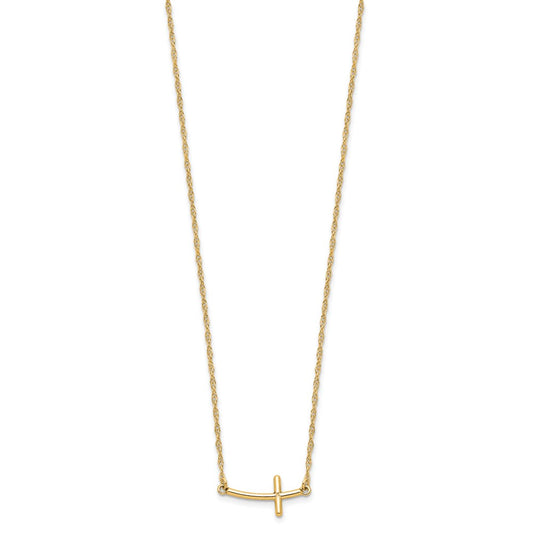 Sterling Silver YG-plated Small Sideways Curved Cross Necklace