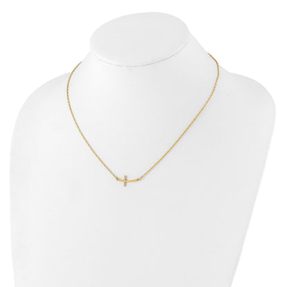 Sterling Silver YG-plated Small Sideways Curved Cross Necklace
