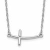 Sterling Silver Rhodium-plated Large Sideways Curved Cross Necklace