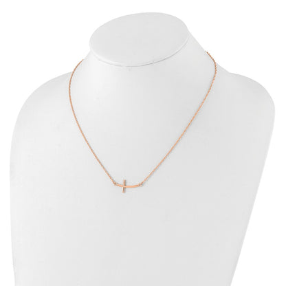 Sterling Silver RG-plated Large Sideways Curved Cross Necklace