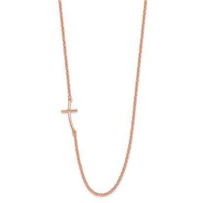 Sterling Silver RG-plated Small Off-Set Sideways Curved Cross Necklace