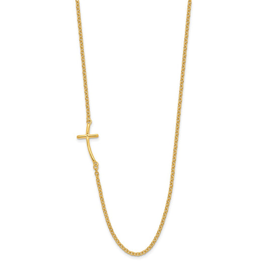 Sterling Silver YG-plated Small Off-Set Sideways Curved Cross Necklace