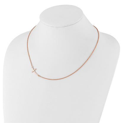 Sterling Silver RG-plated Large Off-Set Sideways Curved Cross Necklace