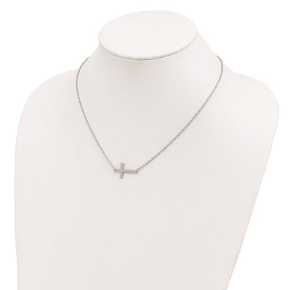 Sterling Silver Rhodium-plated Large Sideways Cross Necklace